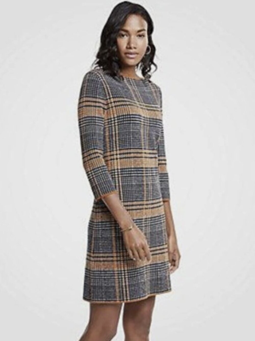 Ann Taylor Wool Blend Plaid Sweater Dress Size S